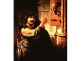 `Samson Threatens his Father-in-Law` by Rembrandt. Canvas, 163(5). Berlin, Gem ldegalerie der Staatlichen Museen.